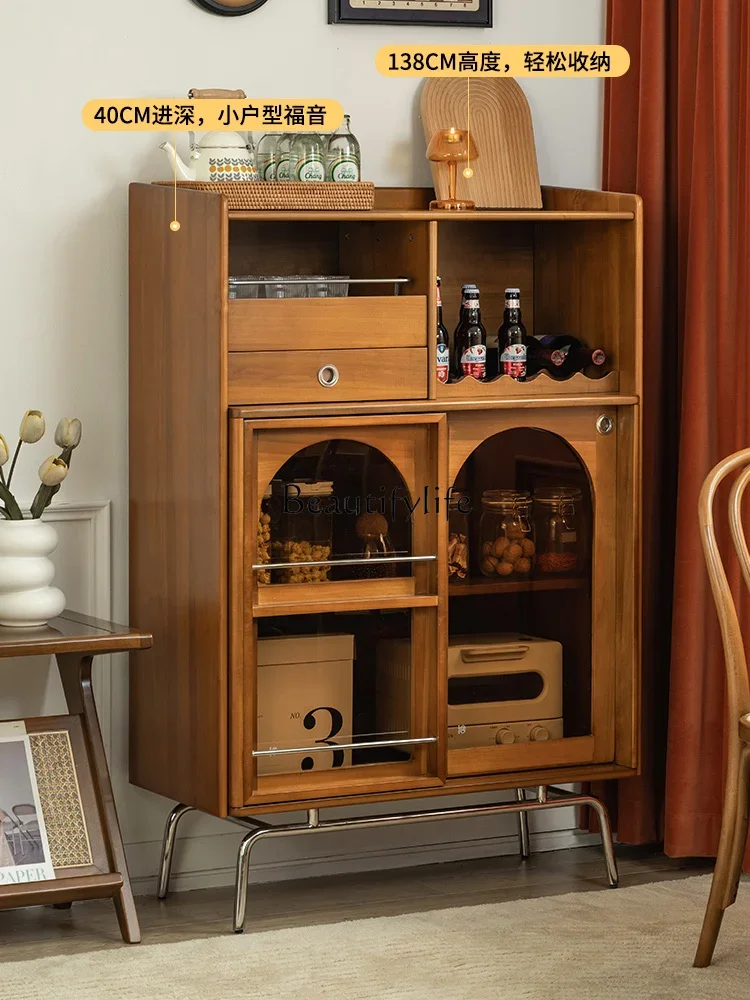 

Nordic Side Cabinet Small Apartment Solid Wood Tea Side Cabinet Wine Cabinet Living Room Wall Coffee