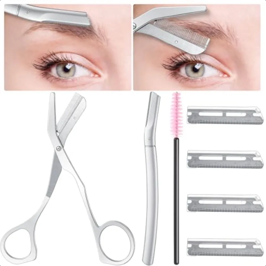 

Eyebrow Grooming Scissors Stainl Steel Eyebrow Scissors with Comb for Women and Men 3 Replaceable Blades Precision Exfoliation