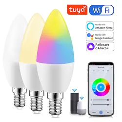 Tuya Smart WiFi Light Bulb Intelligent E14 Candle Lamp RGBCW Voice Control with Alexa Google Home Alice AC 85-265V 5W 7W 9W