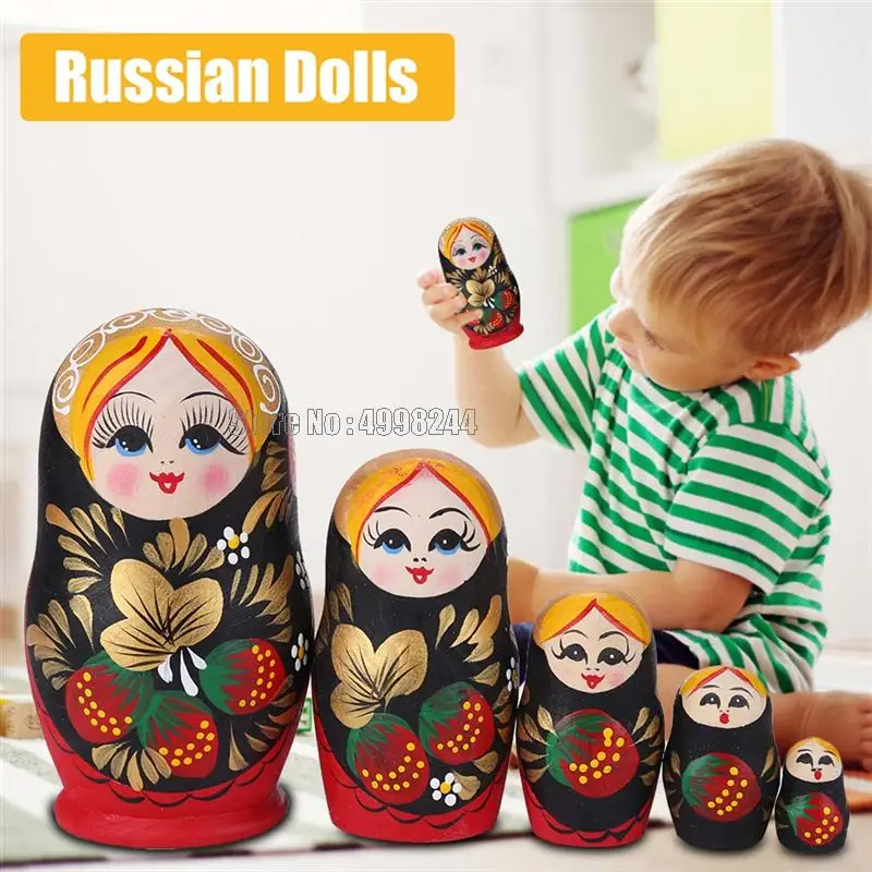 5 Layers Strawberry Girls Matryoshka Doll Wooden Snowman Russian Nesting Birthday Christmas Day Gift Toy