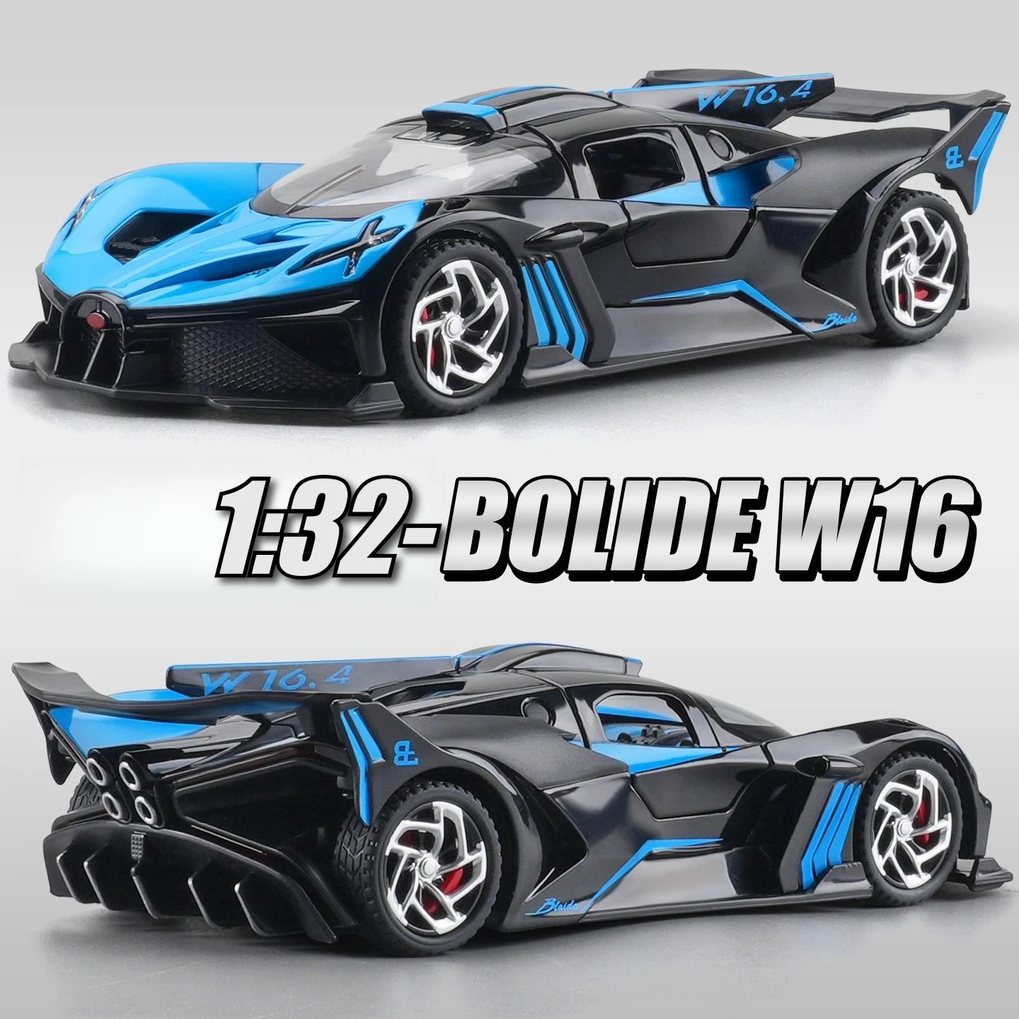 

1:32 Bolide W16 спортивный автомобиль из сплава металла, литая под давлением модель автомобиля, звук и свет, настольная коллекция, украшения для хобби, подарки