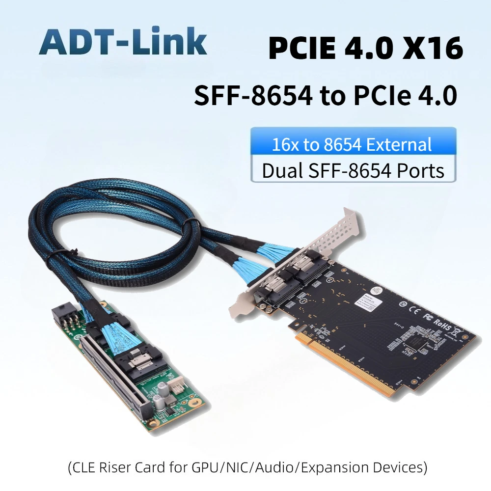 PCIe 5.0 4.0 16x To MCIO 8i Split Riser Card SlimSAS 8654 Adapter