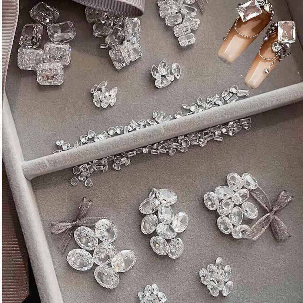 10pcs Clear Diamond Crystal Nail Rhinestones 3D Rectangle Oval Zircon Jewelry Nail Parts DIY Luxury Ice Tranparent Nail Gemstone