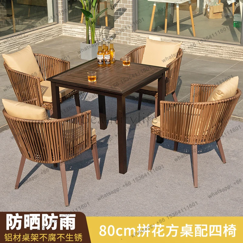 outdoor table and chair combination courtyard open-air leisure rattan chair plastic wood waterproof and sun protection