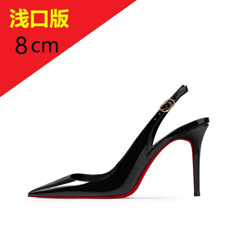 Customized plus size fashionable high heels, black shallow mouth professional sandals, buckle simple casual women's shoes