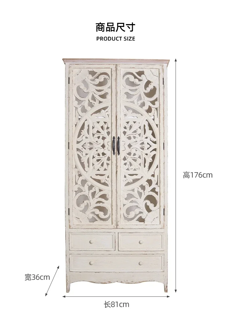 

Carved Solid Wood Bookcase Vintage Locker Double Door Entrance Restaurant Log Living Room Complete Set