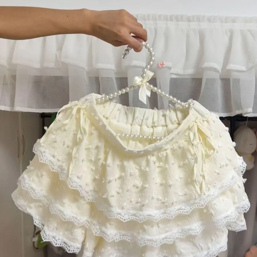 

Korean Sle Lace Trim Splice Design Slimming f Skirt Women's Spring Summer New Sle Cake ort Skirt Youthful Look