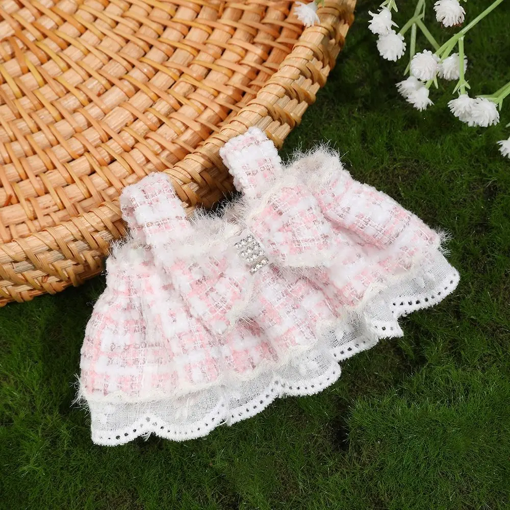 Vestido a cuadros bonito a la moda, ropa DIY, juego de vestir, vestido de encaje con lazo, juguete de regalo Retro Bilateral para niña para muñeca de algodón de 10-15cm