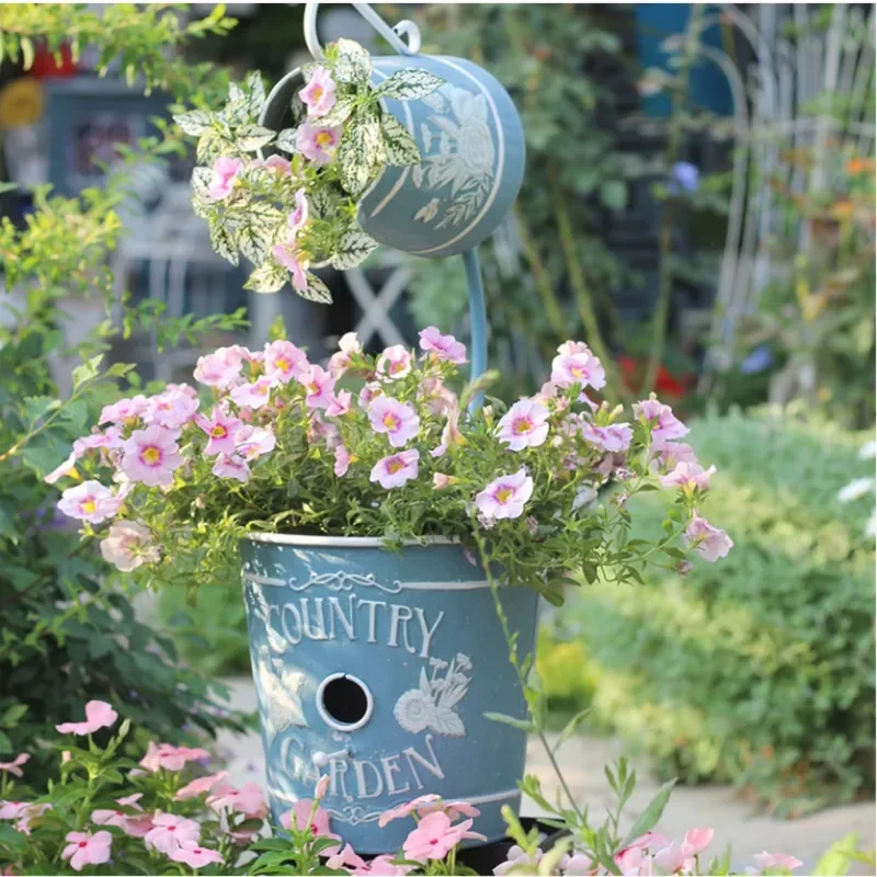 

Retro Balcony Flower Pot Iron Relief Plant Stand Do Old Craftsmanship Garden Pots Courtyard Decoration Creative Ornaments