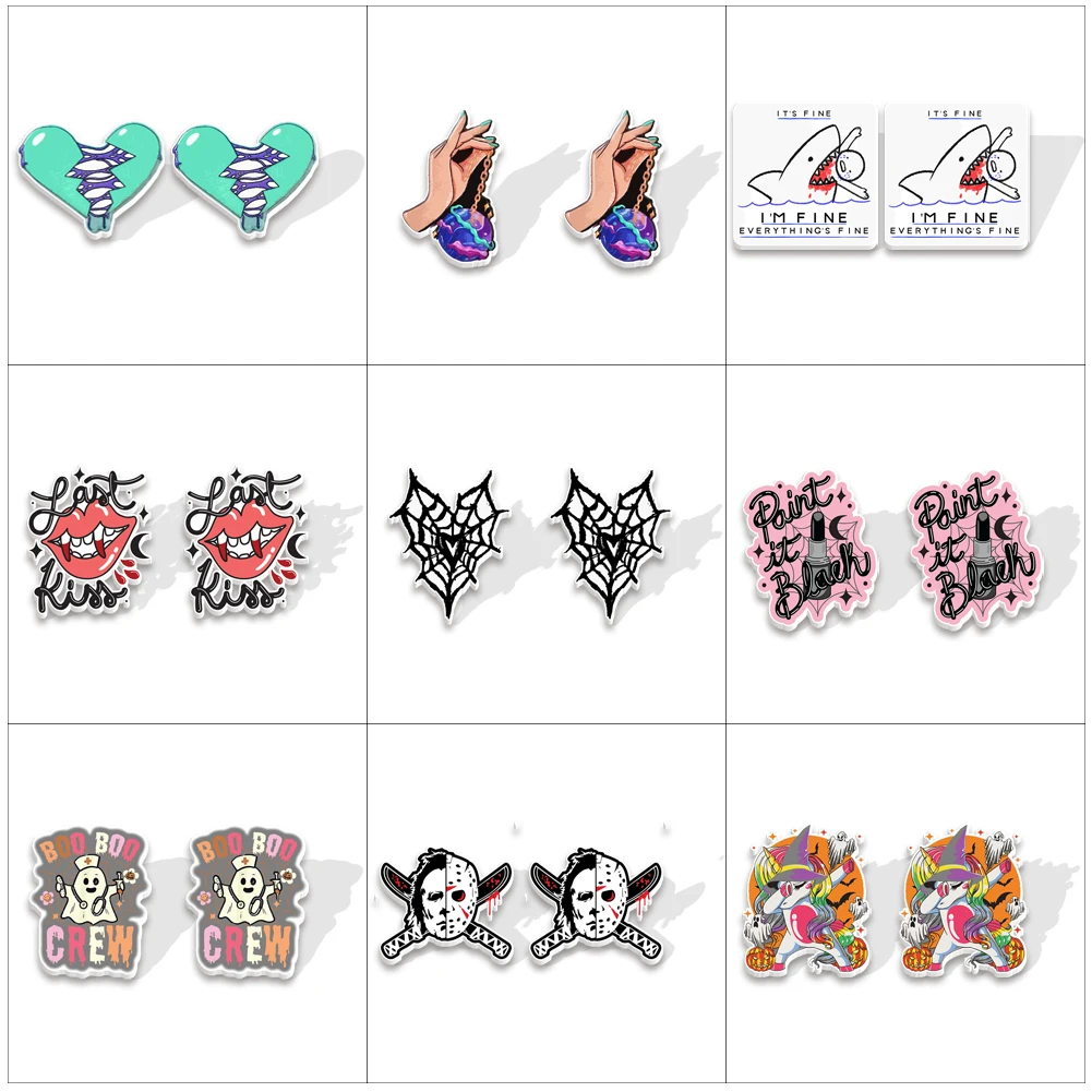 Halloween Print Resin Stud Earrings Cartoon Earrings for Women Gifts Children