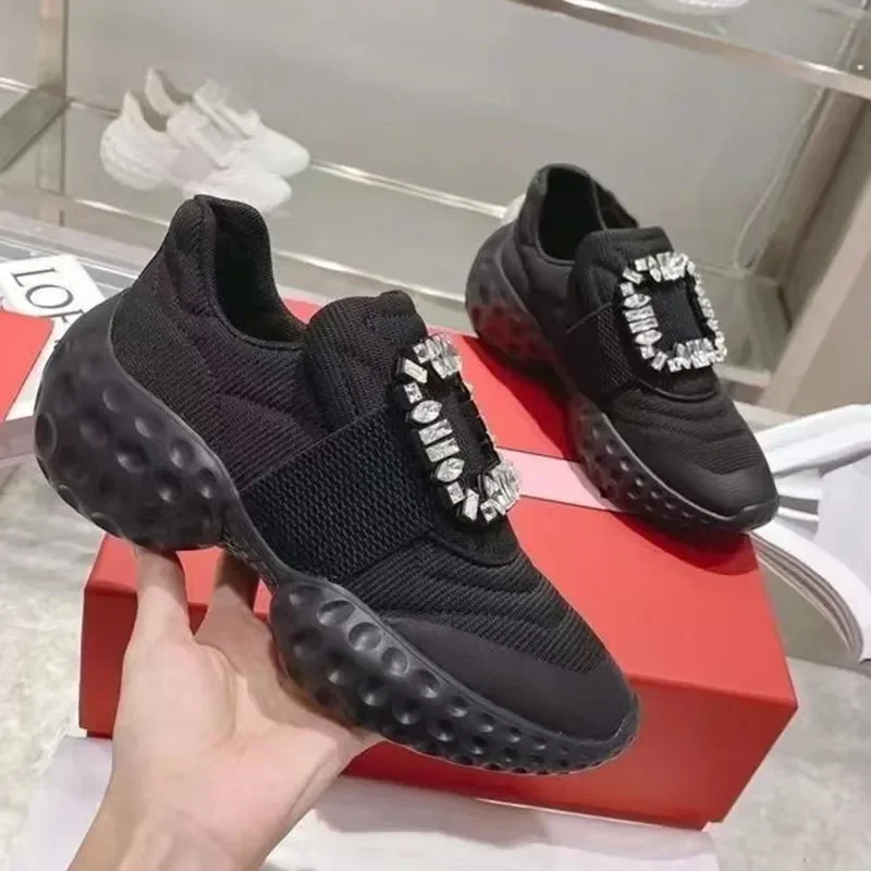 2024 New Style Brand Platform Sneakers Crystal Buckle Mesh Chunky Women\'s Sneakers Vulcanized Casual Shoes