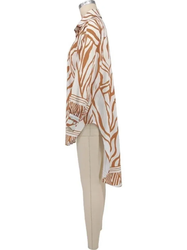 2025年夏 ビーチカジュアル ルーズ 長袖シャツ ミニワンピース レディース ファッション バケーション プラスサイズ 女性用 ボタン付き イレギュラーヘム