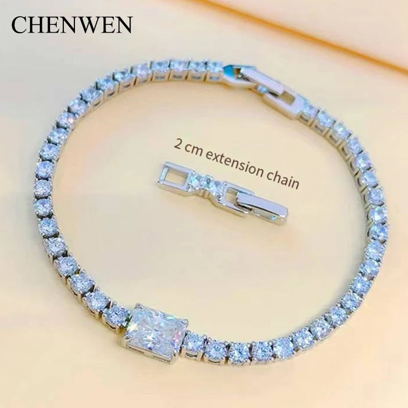 CHENWENCHENWEN 2CT D VVS1 Moissanite Tennis Bracelet full GRA 925 sterling silver plated 18k white gold for women and men