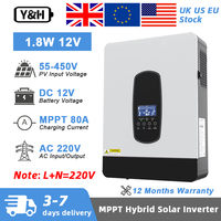 Y&H 1.8KW 3KW Hybrid Solar Inverter 12V 24V to AC230V Off Grid Inverter with 80A MPPT Solar Charger Controller