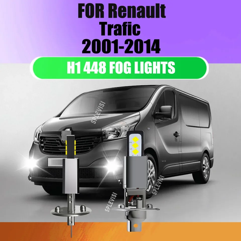 H1 448 CSP Chips LED Fog Light Bulbs - Easy Upgraded Plug & Play For Renault Trafic 2001 2002 2003 2004 2005 2006 2007 2008-2014