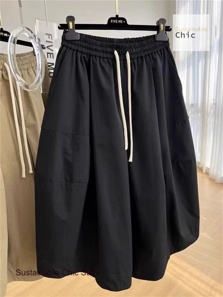 French style fashion design sense niche elastic waist loose A-word wide-leg pants women's summer loose seven-point casual pants