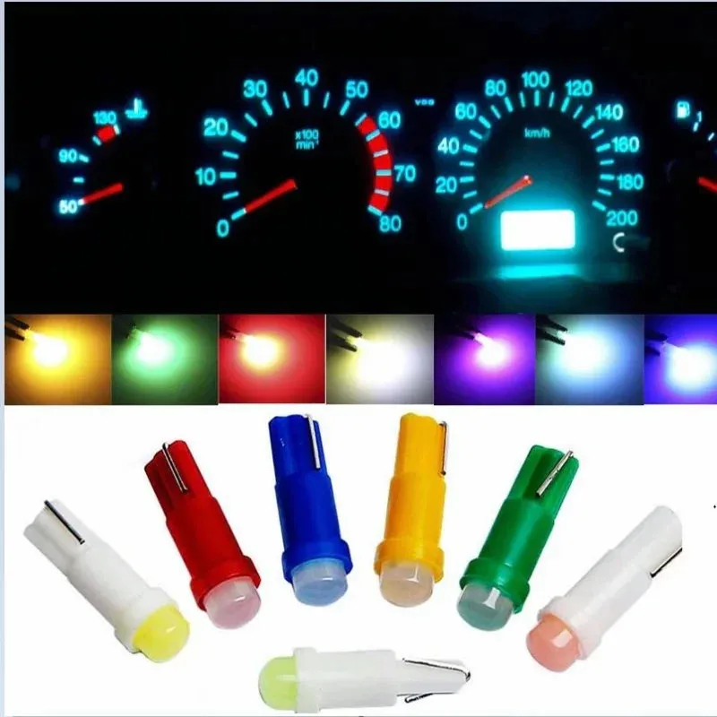 

10 PCS/LOT W1.2W Socket T5 LED 12V Car Car Side Wedge Dashboard Gauge Instrument Light Lamp Bulb Ice Blue Red Green Yellow