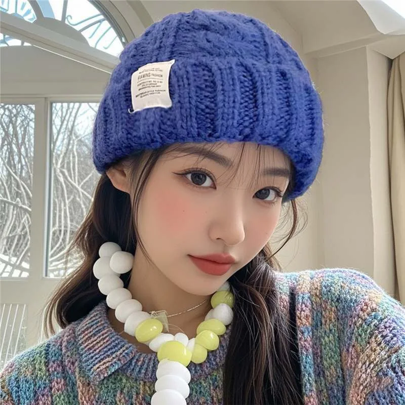 1PC Unisex Thread Knitted Hat Winter Keep Warm Hats Female Beanie Hat Women Solid Color Cap Couple Cap Bonnet Lady Crochet Caps