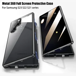 Metal Aluminium Alloy Case For Galaxy S25 S24 FE S23 S22 Plus Ultra 360ยฐ Full Screen Protection Magnetic Adsorption Glass