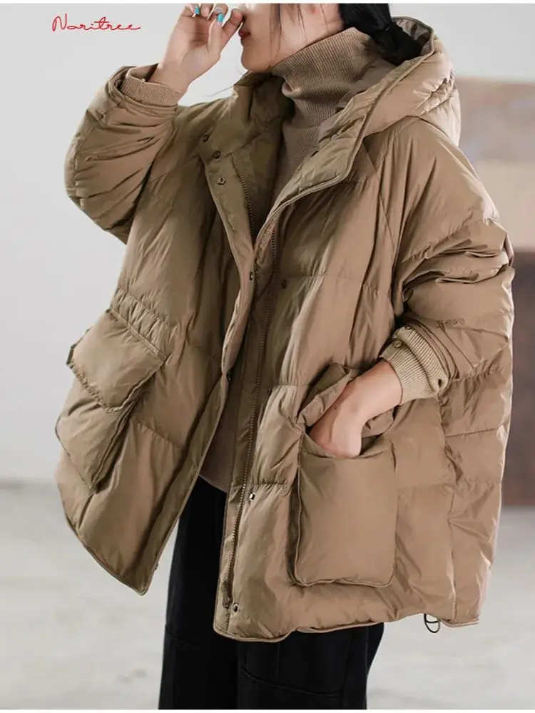 Manteau à capuche en duvet de canard pour femme, parka moelleuse, veste chaude accidentelle, super qualité, hiver, 600