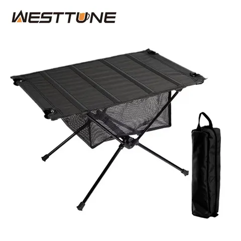 WESTTUNE-Mesa dobrável de acampamento leve, mesa Oxford Roll-Up, liga de alumínio portátil, mesas turísticas para piquenique ao ar livre, 1680D