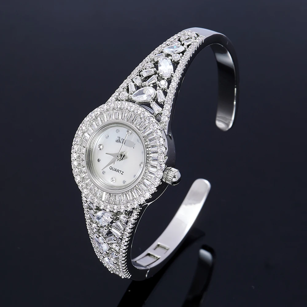 

TIRIM Bracelet Watch for Women Cubic Zircon Bangle Watch for Wedding Bridal Party Hand Jeweley Accessory