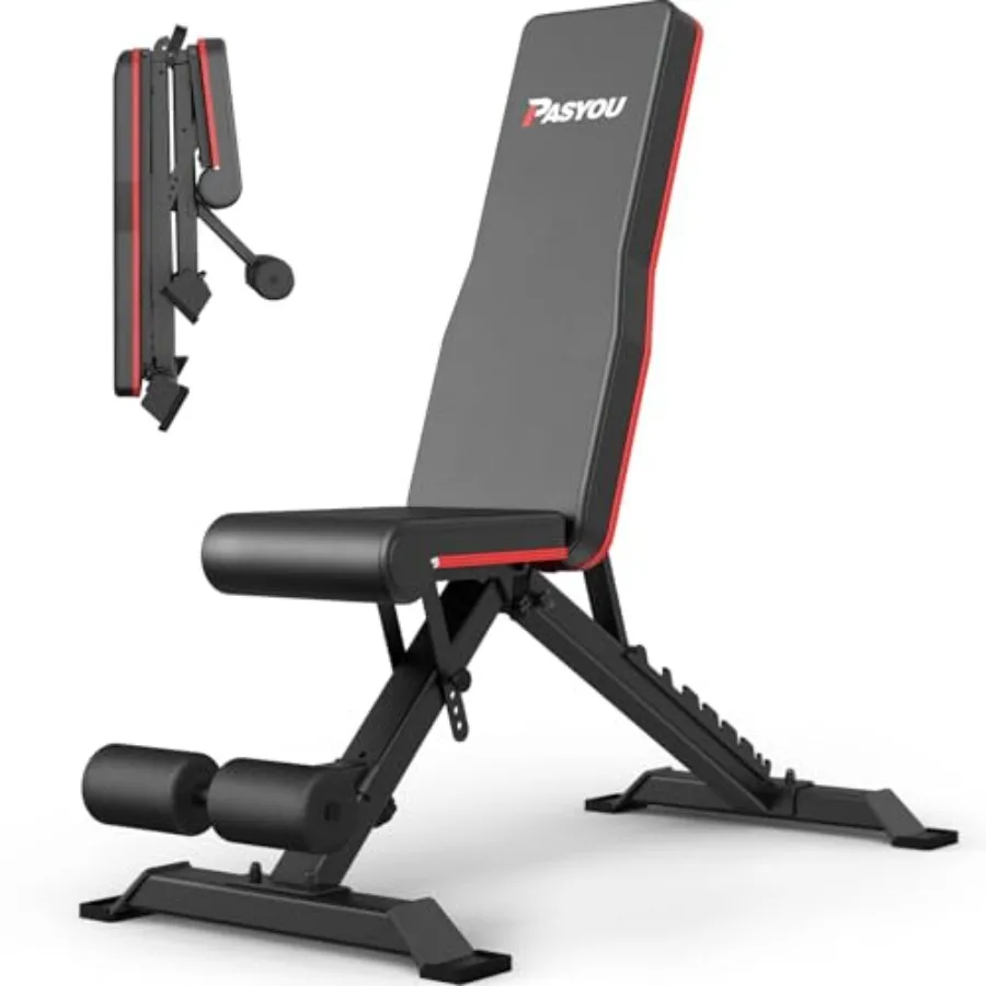 

Регулируемая скамья для жима для домашнего спортзала, грузоподъемность 700 фунтов, складная скамья для тренировок с 9 положениями спинки, 4 углами наклона сиденья, 3 положениями для ног
