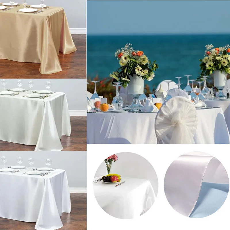 Wedding Tablecloth Rectangular Satin Table cloth Black Overlay Cover Champagne Table Cloth Party Dinner Banquet Decoration