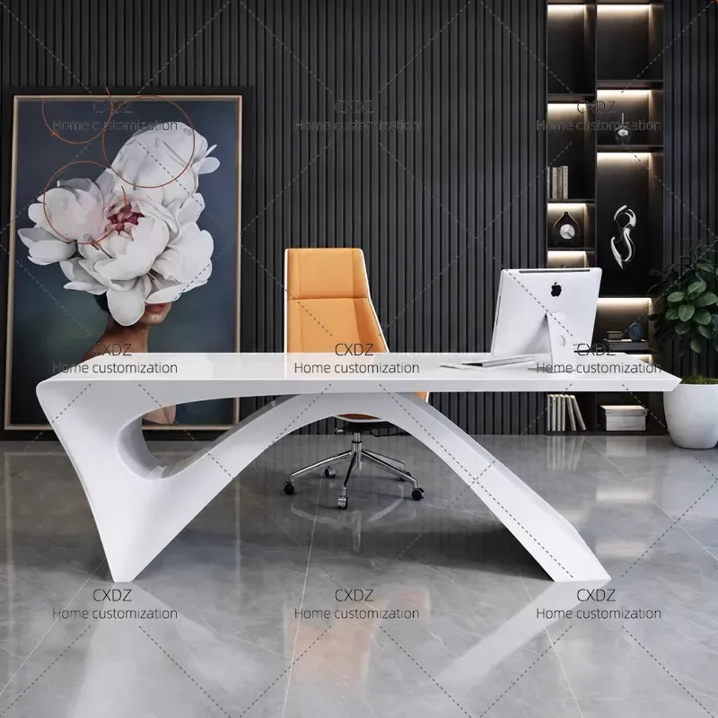 Modern Simple White Painted Desk Creative Boss Table Beauty Salon Reception Desk Special Shaped Writing Desk for Office Home