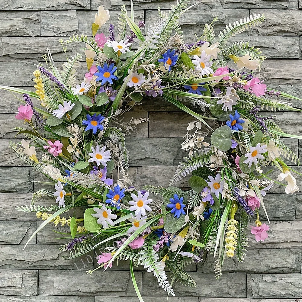 For Spring Round Tulip Wreath Pendant Valentine's Day Easter Ornaments Door Hanging