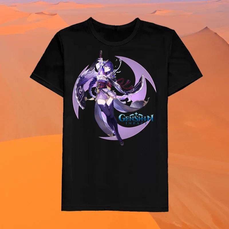 Genshin Impact Game Women T-shirt Raiden Shogun Cartoon Graphic Casual Short Sleeve Tee Shirt Female Summer Casual Clothing Tops