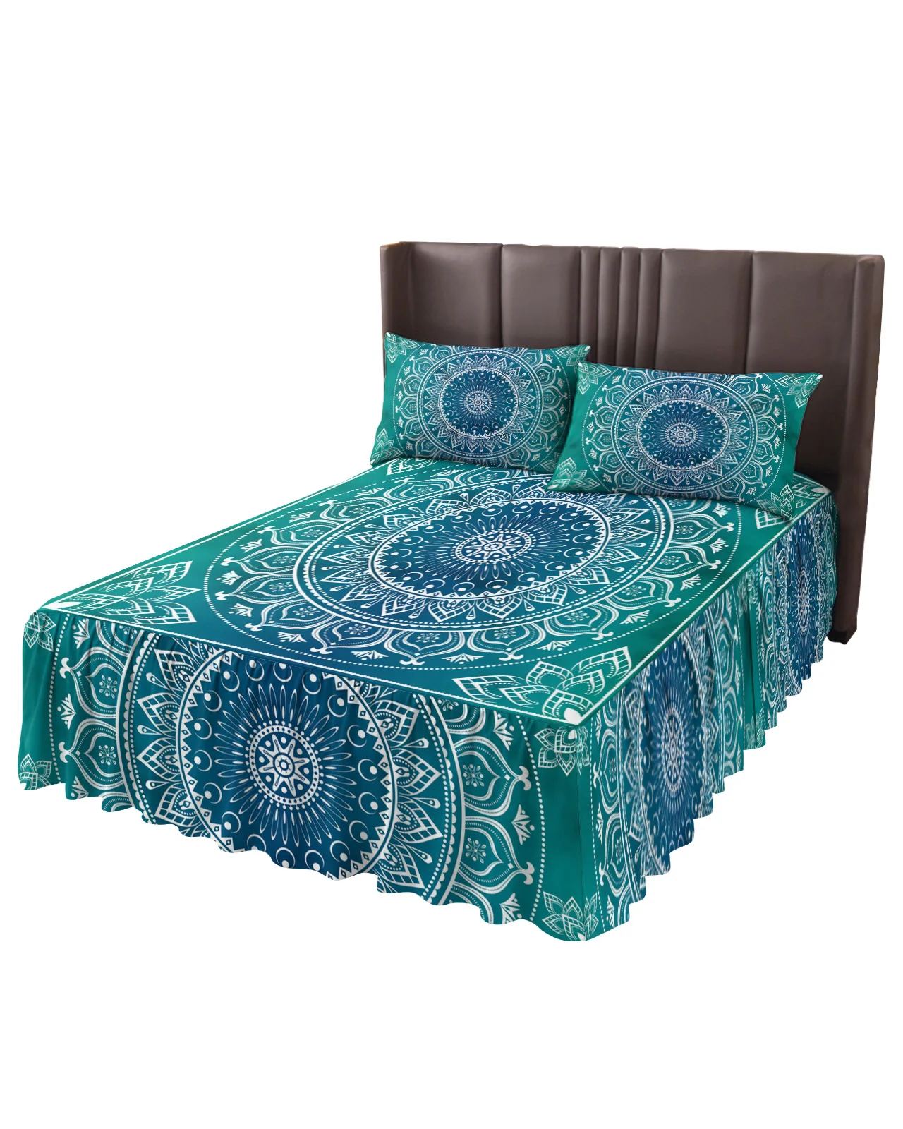 Mandala Ethnic Bed Skirt Elastic Fitted Bedspread With Pillowcases Bed Protector Mattress Cover Bedding Set Bed Sheet