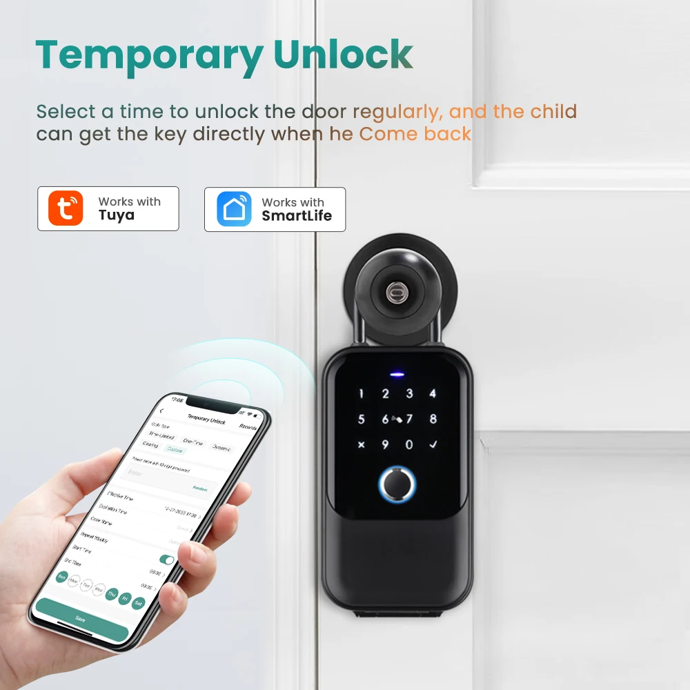 MIUCDA Tuya WIFI  Smart Key Storage Lock Box Remote Timer Unlocking Burglar Alarm Smart Key Box APP Work With Alexa Google Home