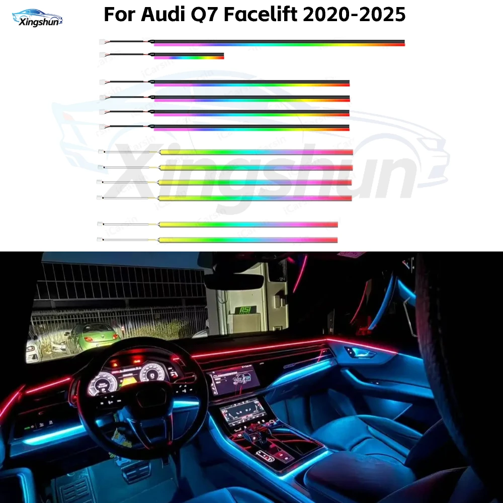 64 Colors Dynamic Ambient Light for Audi Q7 Facelift 2020-2025 MMI Screen Control Interior LED Lighting Upgrade