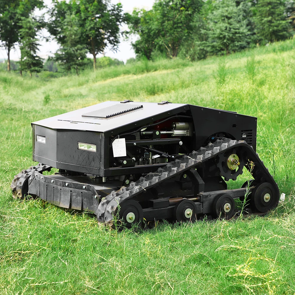 Tosaerba telecomandato di vendita calda. Camminare cingolato per una presa forte. Adatto per terreni complessi in giardini e frutteti.