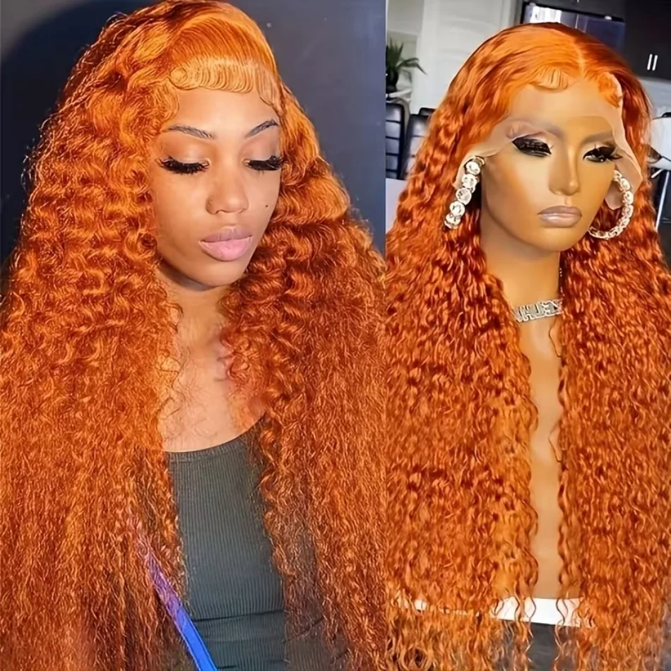 Ginger Human Hair Wigs Deep Wave Frontal Wig 13X6 Human Hair 250 Density 30 Inch #350 Colored 13X4 Lace Front Wig Brazilian Wigs For Women image 3