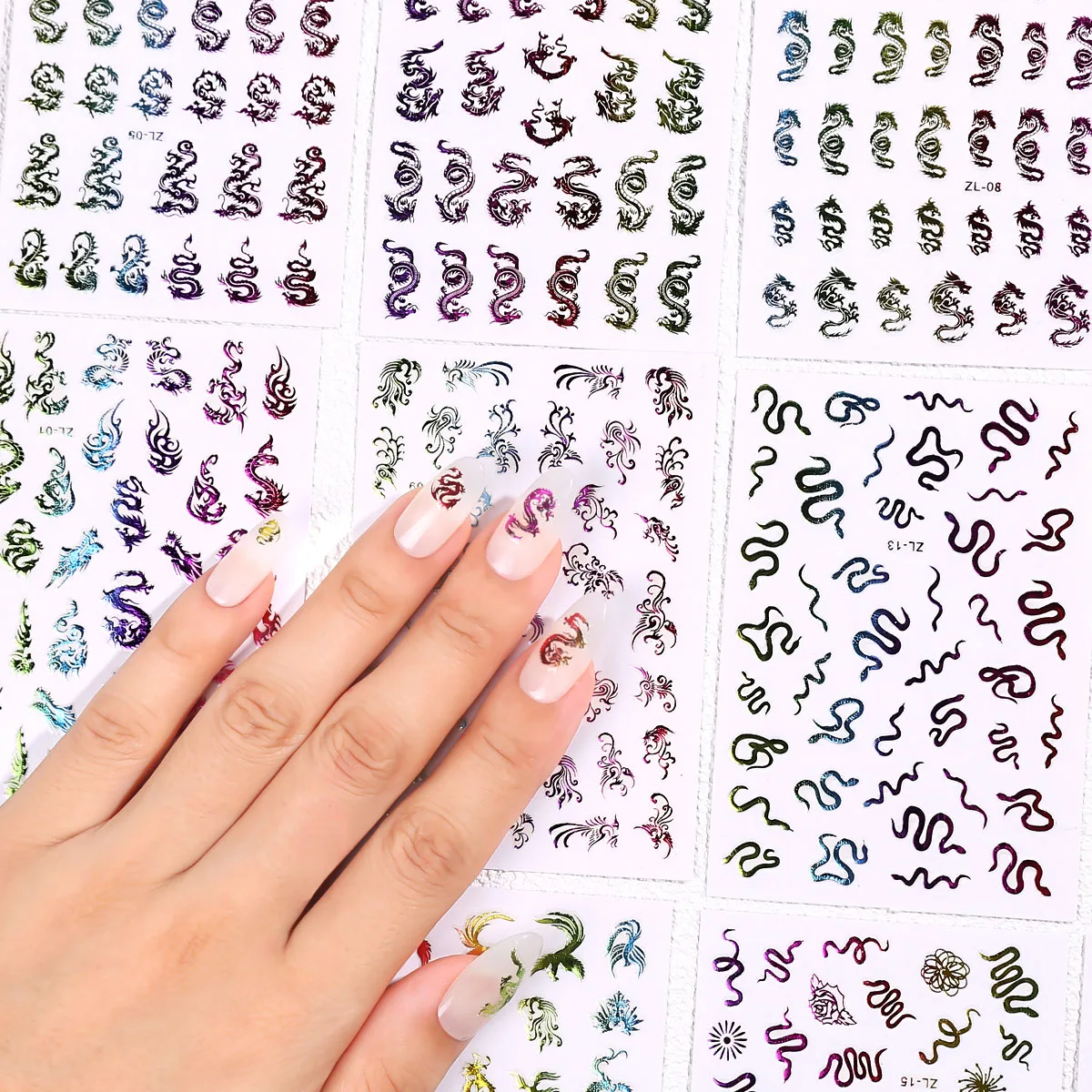 3pcs 3D New Luxury Chinese Dragon Nail Art Sticker Kawaii Pink Blue Glitter Self Adhesive Transfer Nail Decoration Slider Decals