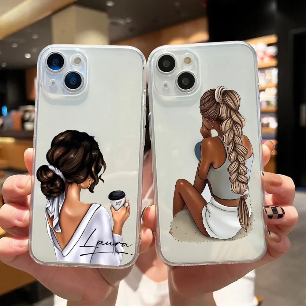 Fashion Girls Woman Transparent Phone Case for IPhone 15 14 13 12 11 Pro Max XR X XS Mini SE20 7 8 Plus Clear Soft Covers Fundas