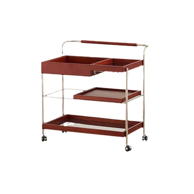 

Pushcart solid wood movable sofa retro side cabinet corner small coffee table