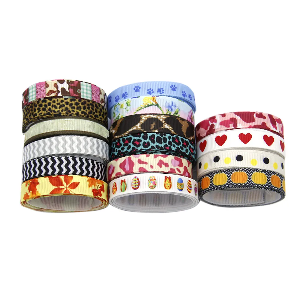 5 Yards 3/8\'\' 9mm Flower Animal Cake Printed Grosgrain Ribbon Accessories For Hairbow Headwear DIY Decoration,5Yc3270