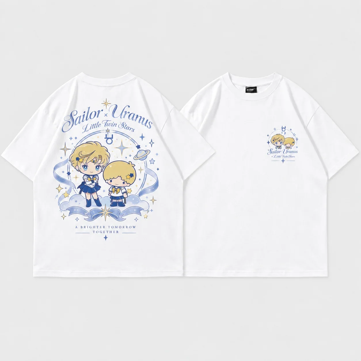 White Tee Men's Women's Sanrio Pompompurin Sailor Venus Parent Child Cute Cool Art Print Oversized Short Sleeve Streetwear Top