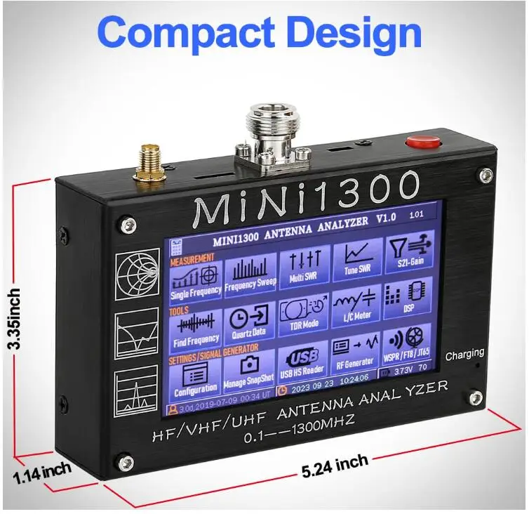 Mini1300 Antenna Analyzer, 4.3 Inch 0.1-1300MHz HF VHF UHF Antenna Analyzer  ANT/SWR/TDR/DSP RF Signal Generator Vector Network