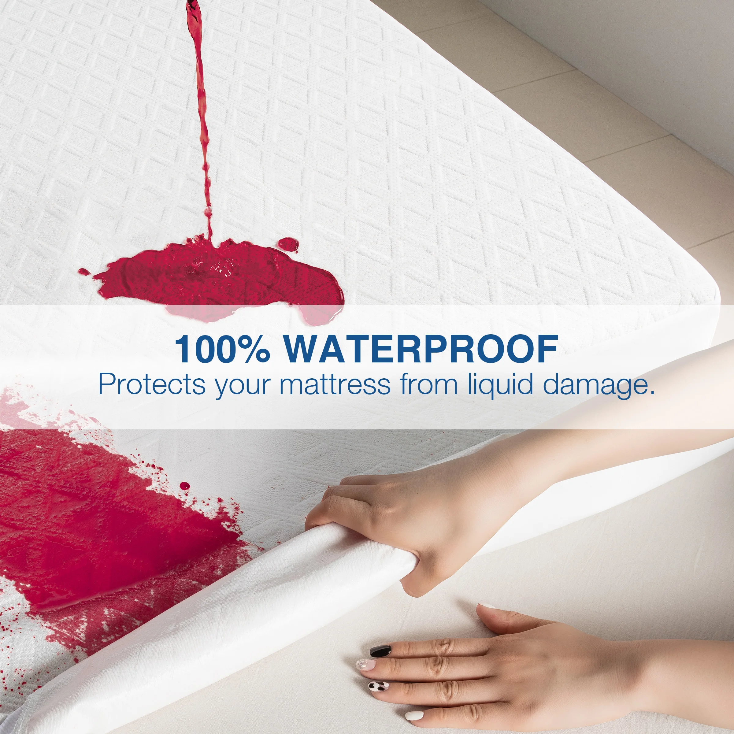 Premium Bamboo Viscose Waterproof Mattress Protector Cooling Breathable Noiseless Deep Pocket 15-35cm White/Gray