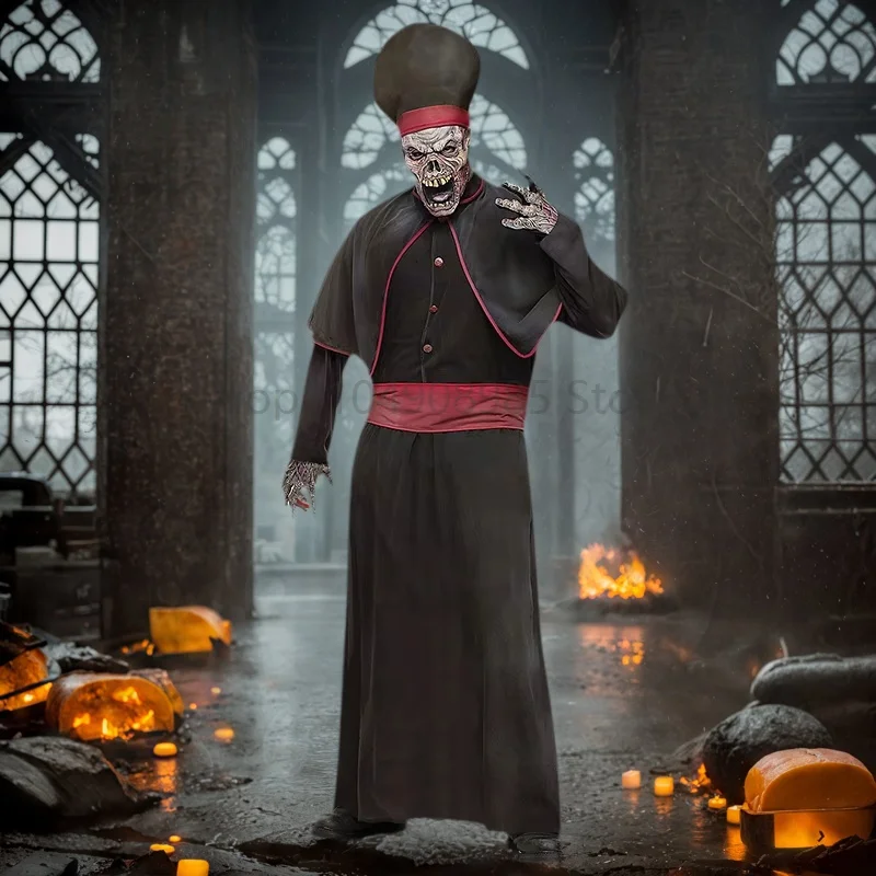

New Adult Scary Dead Demon Fancy Dress Up Dark Theme Party Black Zombie High Priest Costume for Men 2026
