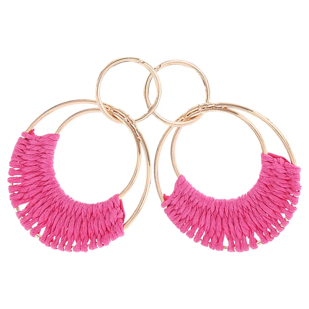 

Bohemian Earrings Colorful Raffia Hoop Summer Beach Jewelry Trendy Fashion AccessoriesRed Statement Boho Style