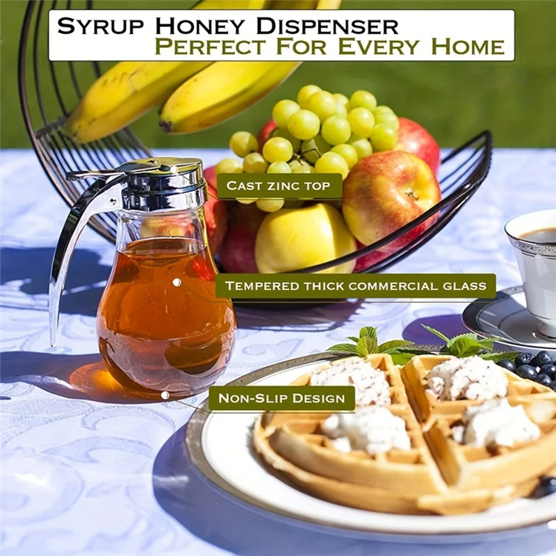 AT21-Glass Syrup Bottle, No Drip Design For Maple Syrup, Honey Dispenser, Dishwasher Safe Syrup Dispenser Container