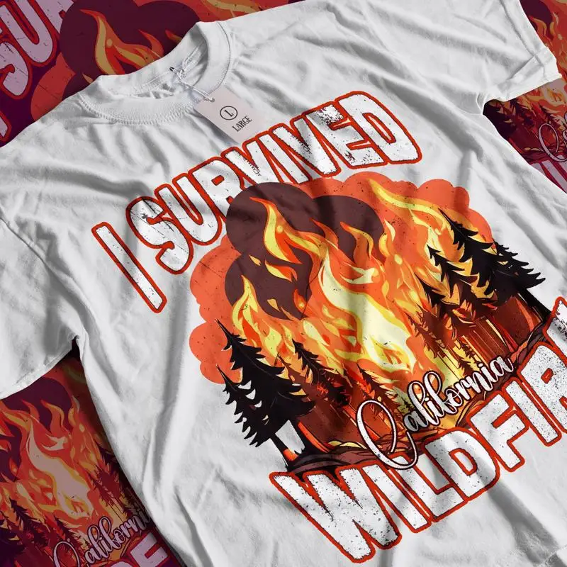 

I Survived California Wildfire T Shirt Pray For La Support Firefighters Los Angeles Fire Resilience