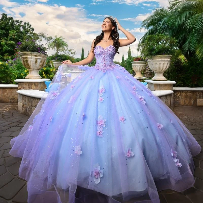 

Lilac Sky Blue Shiny Quinceanera Dresses Off Shoulder Vestidos De 15 Años Beads Crystal Flower Tull Formal Birthday Party Sweet