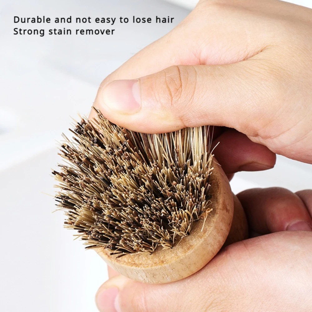 Palm Pot Brush Bamboo Round Mini Scrub Brush Natural Scrub Brush Wet Cleaning Scrubber for Wash Dishes Pots Pans Vegetable