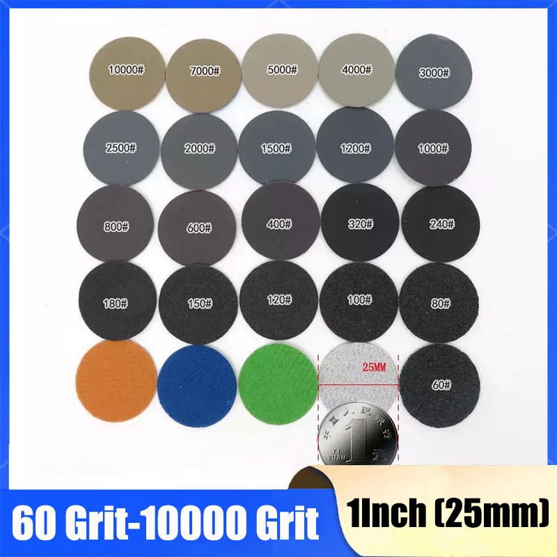 20/50/100Pcs 1Inch 25mm Wet Dry Sandpaper 60-10000Grit Sander Discs Waterproof Abrasive Sandpaper Sheet For Wood Paint Polishing